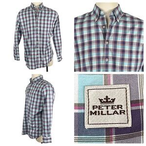 Men's Peter Millar Multi-Toned Plaid‎ 100% Cotton Long Sleeve Button Down Large